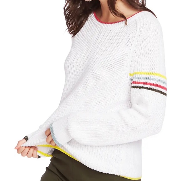 Court & Rowe white sweater with pink crew neck & stripes on sleeve and cuffs - Picture 1 of 7